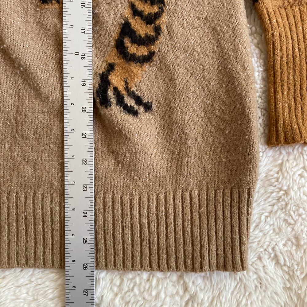 Animal Print Tiger Sweater Womens Large Wool Blend Crew Stretch Asian CI Sono - Picture 9 of 11